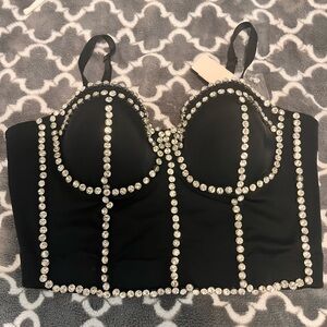 Black Rhinestone Embellished Bustier